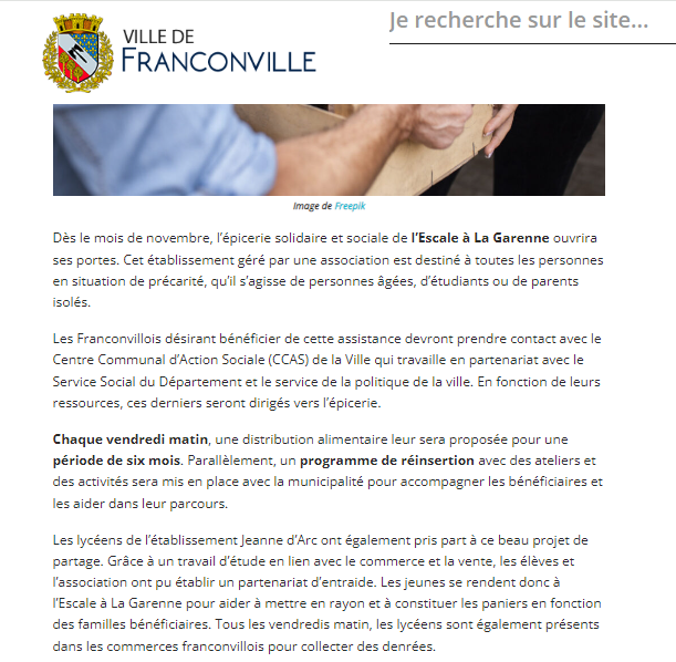 Les lycéens de Jeanne d’Arc cités dans un article de la mairie de Franconville