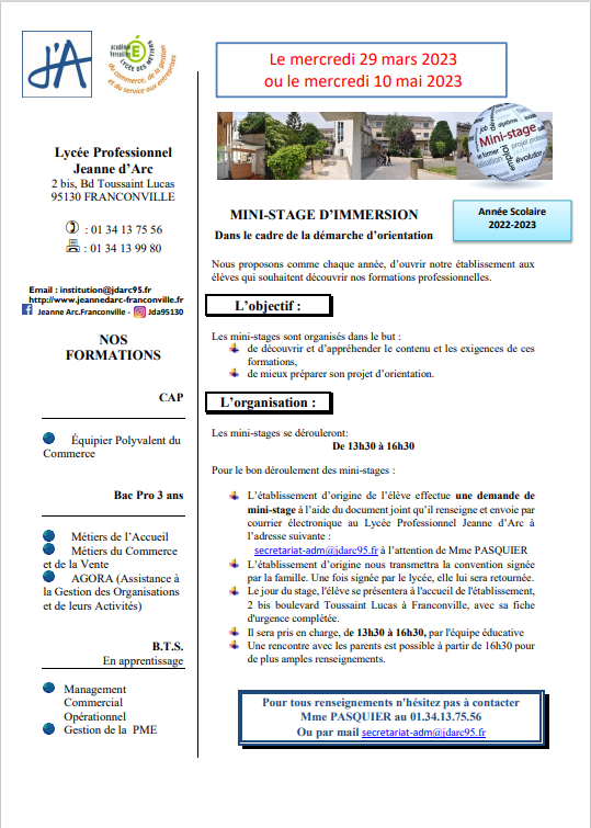 Modalités Mini-Stage 2023